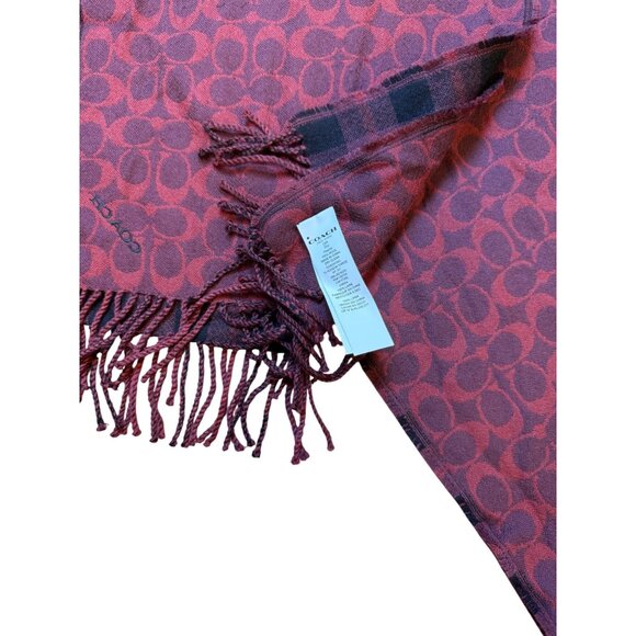 Coach Reversible Signature & Plaid Print Scarf With Fringe - Picture 2 of 4